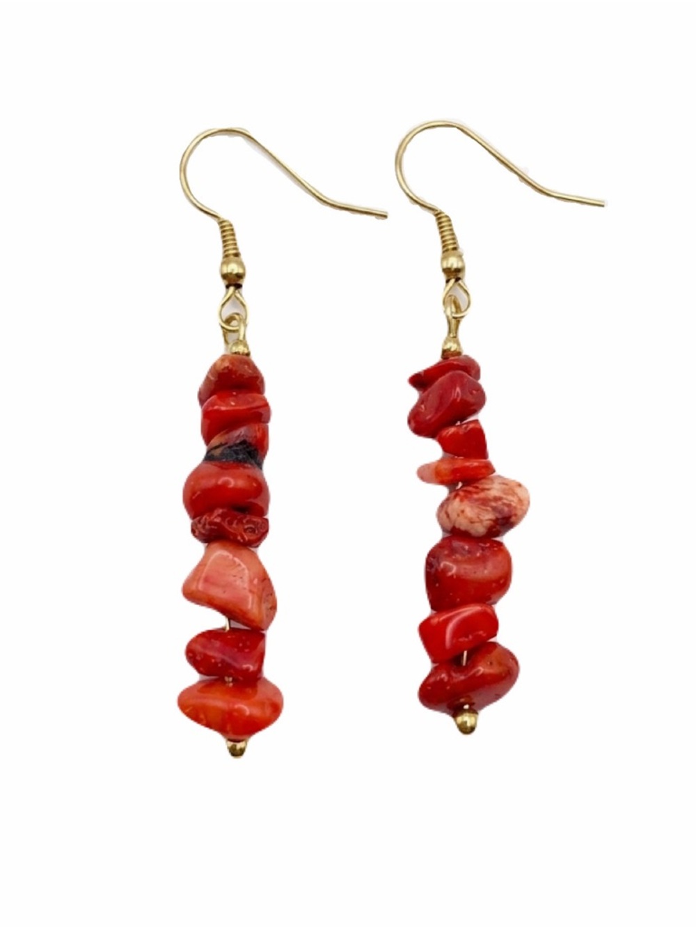 New Loose Natural Red Coral Gold Plated Sterling Silver Hook Handmade Earrings